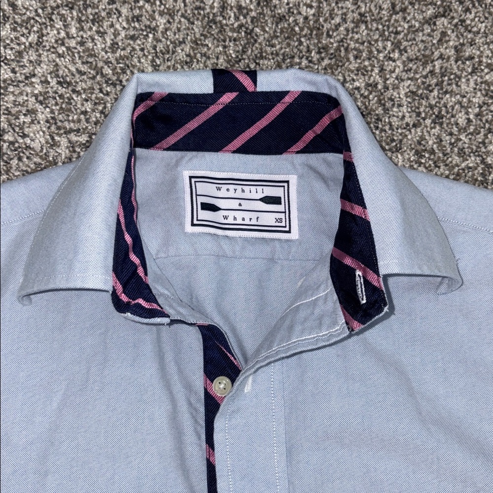 Weyhill & Wharf The Preparatory Oxford in Pink & Navy Wide Repp Sporting Blue - Picture 3 of 10